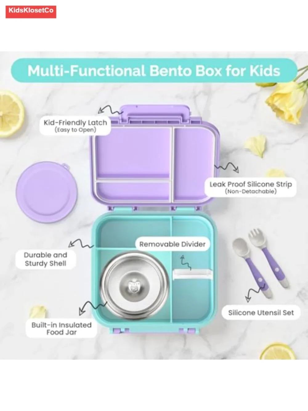 Kids Insulated Lunch Bag Set with Bento Box, Thermos